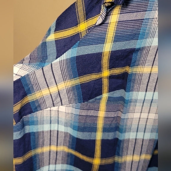 St John's Baysize 3x lightweight cotton/rayon plaid blues,yellow oversized flowy - Picture 6 of 8